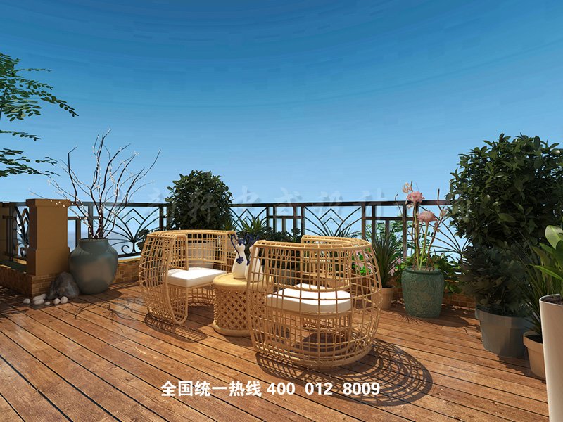 会所三层露台中式装修效果图
