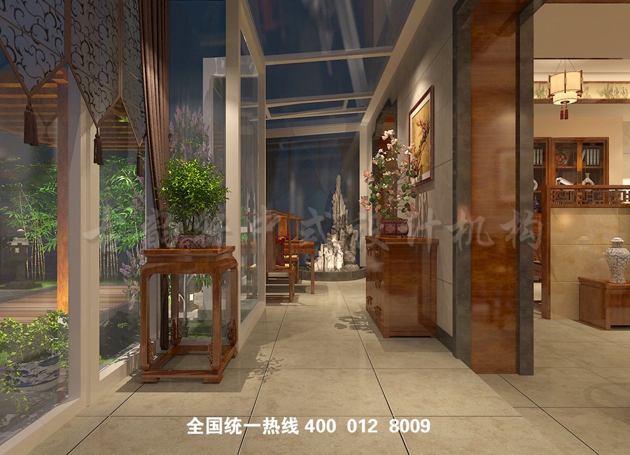 中式复式楼一层阳光房装修效果图