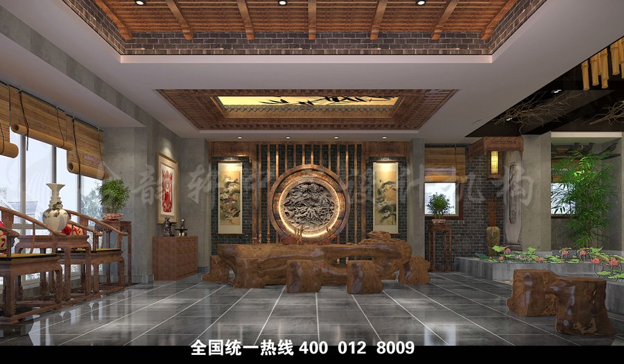 西安古典中式风格_养生会馆品茶区装修效果图