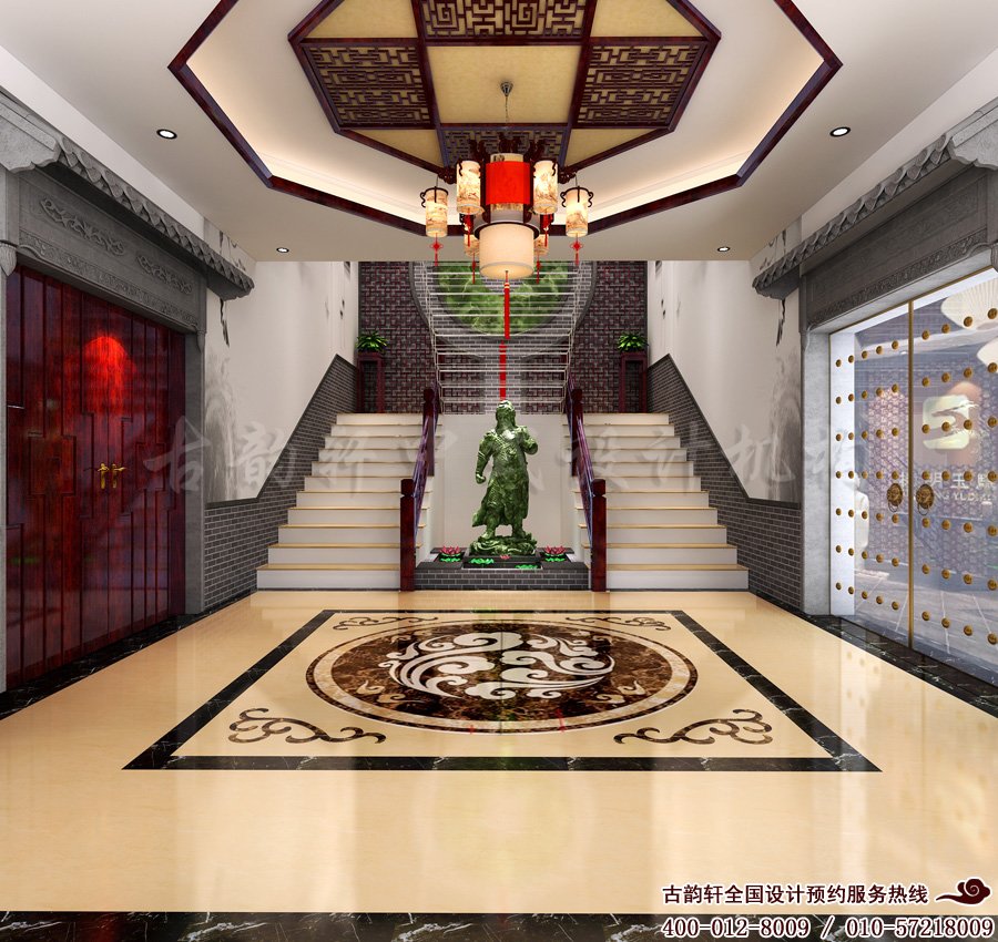 北京玉石珠宝展厅一楼大厅中式装修效果图