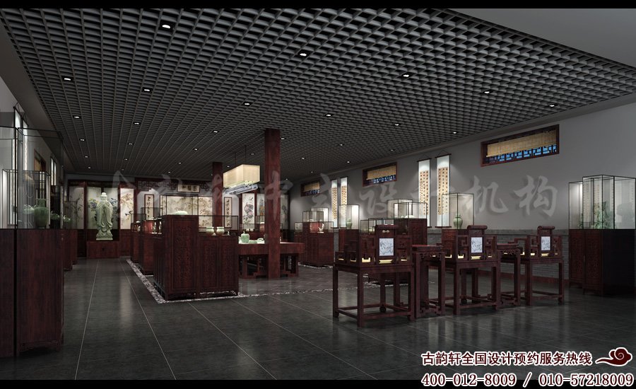 北京玉石珠宝展厅二楼大件中式装修效果图