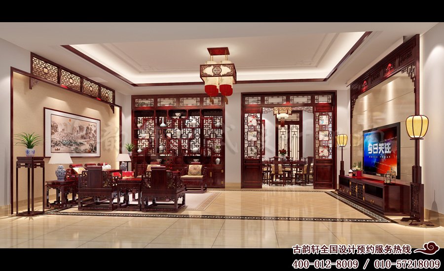 海拉尔中式风格别墅客厅装修效果图