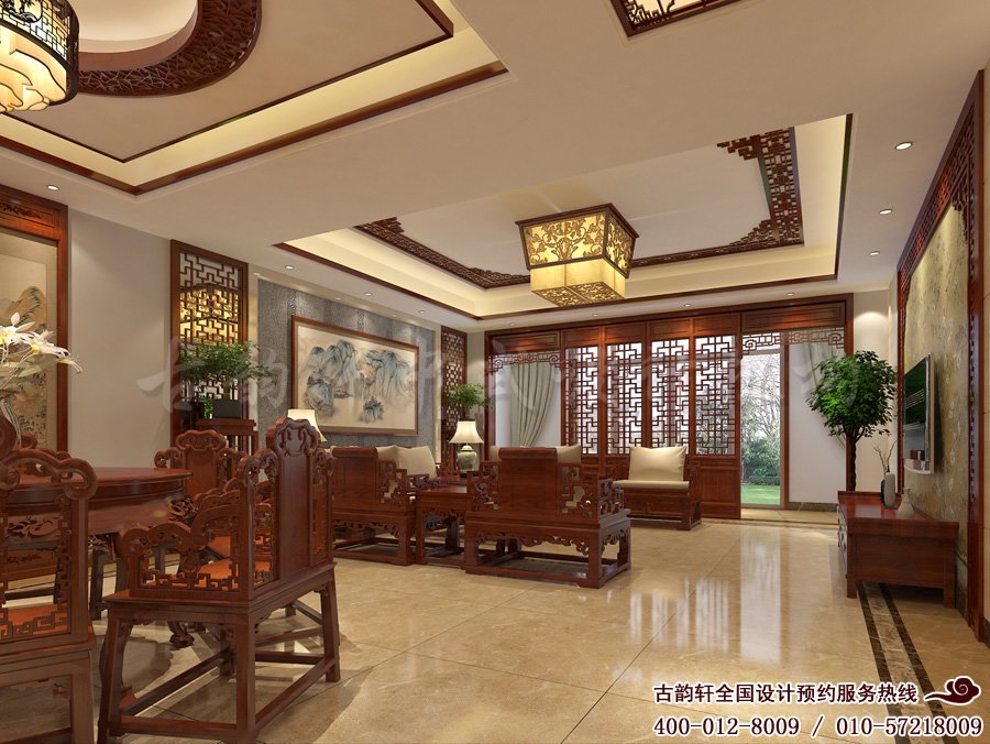 东营古典中式别墅客厅装修效果图